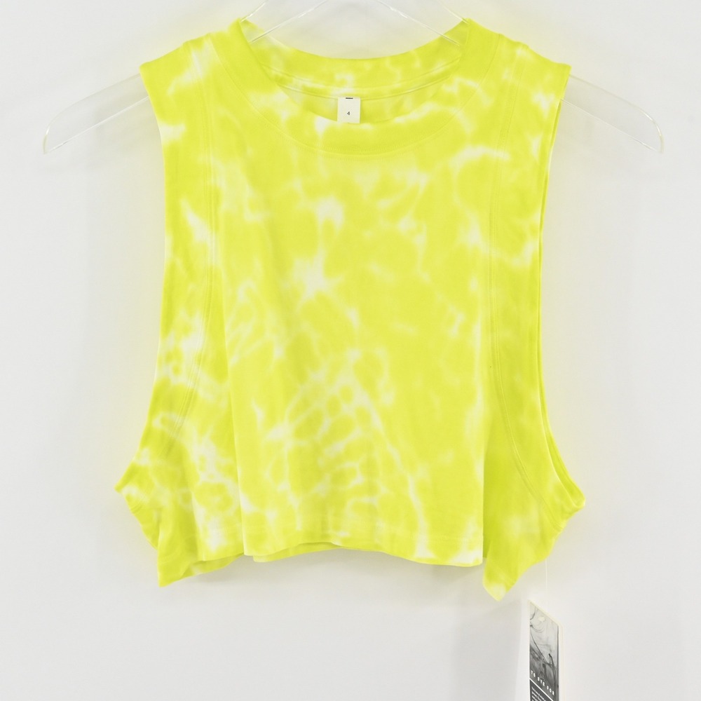 Lululemon All Yours Crop Tank‎ Womens Size 4 Marmoleado Tie Dye Highlight Yellow